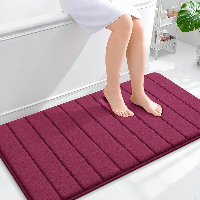OLANLY Memory Foam Bath Mat 44x24, Super Soft Absorbent Bathroom Rugs, Quick Dry, Machine Washable Shower Floor Rugs, Bathmat Carpet, Bathroom Home Decor Accessories, Burgundy