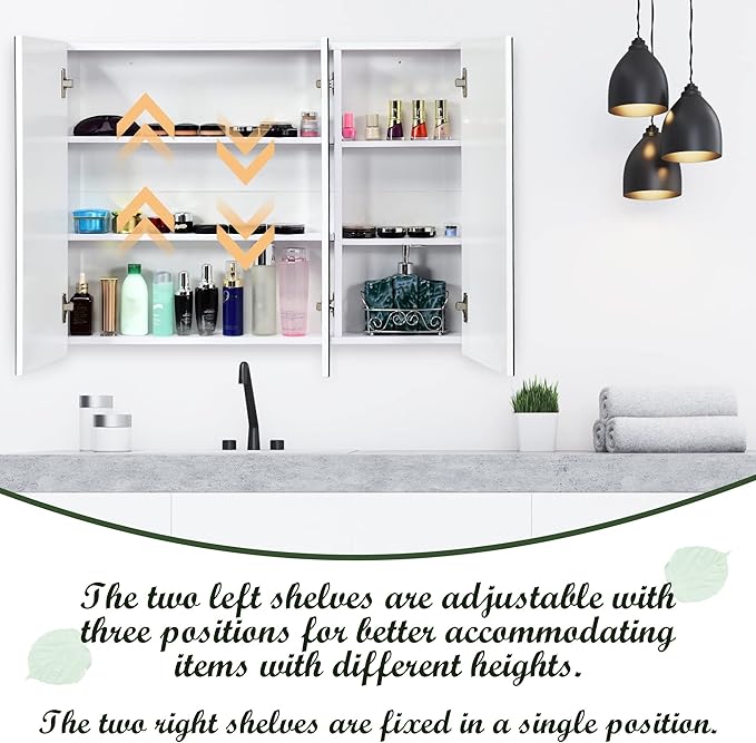 GLACER Large Mirrored Medicine Cabinet, Bathroom Wall Mounted Storage Cabinet with Triple Mirrored Doors, Ideal for Bathroom, Living Room, 36 x 4.5 x 25.5 inches (White)