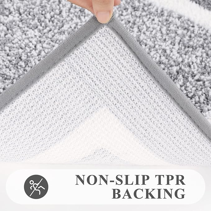 Pauwer Bathroom Rug Mat Set 3 Piece, Microfiber Shaggy Bath Set, Non-Slip Ultra Soft Carpet Mats, Absorbent with U-Shaped Toilet for Bathroom, Tub, Shower, Light Grey