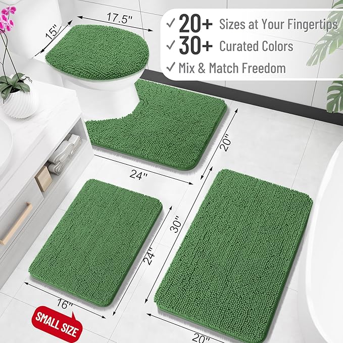 OLANLY Bathroom Rugs 40x24, Extra Soft Absorbent Chenille Bath Rugs, Rubber Backing Quick Dry, Machine Washable Bath Mats for Bathroom Floor, Tub and Shower, Home Decor Accessories, Olive Green