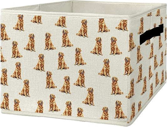 Golden Retriever Gifts Storage Bins & Boxes with Handles, Golden Retriever for Women Men Foldable Basket for Organizing, Dog Collapsible Storage Basket for Bedroom Bathroom Clothes Toys Books