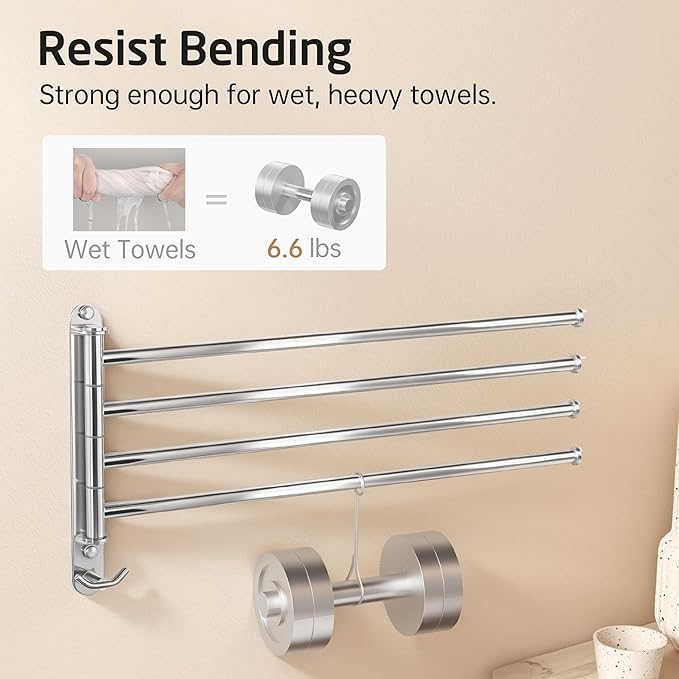 KES Swivel Towel Rack, Swing Arm Towel Bar 4-Arm Extra Long 19.5" Swing Out Towel Rack for Bathroom Wall, Hand Towel Rack Wall Mounted 18/8 Stainless Steel Polished Finish, A2103S4L50