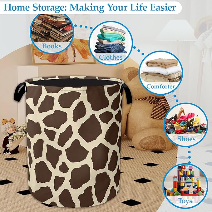 Giraffe Print Large Storage Basket Collapsible Laundry Basket Oxford Storage Bin for Toy Bins Gift Baskets Bedroom Clothes Children Nursery Hamper 16" X 20.8"