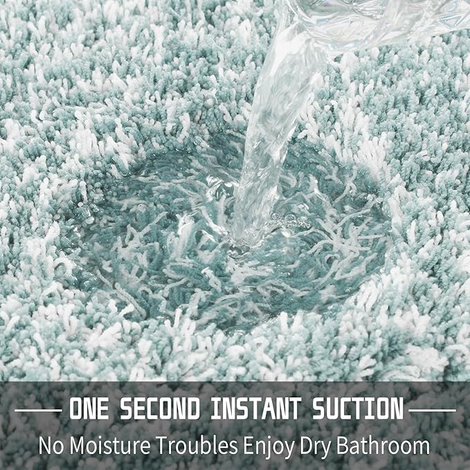 Yimobra Luxury Bathroom Rugs, Fluffy Bath Mats, Non Slip, Water Absorbent Microfiber, Machine Washable, Plush Carpet Shower Rugs, Thick Matts for Bathroom Floor/Tub, 44"x 24", Sky Light Blue and White