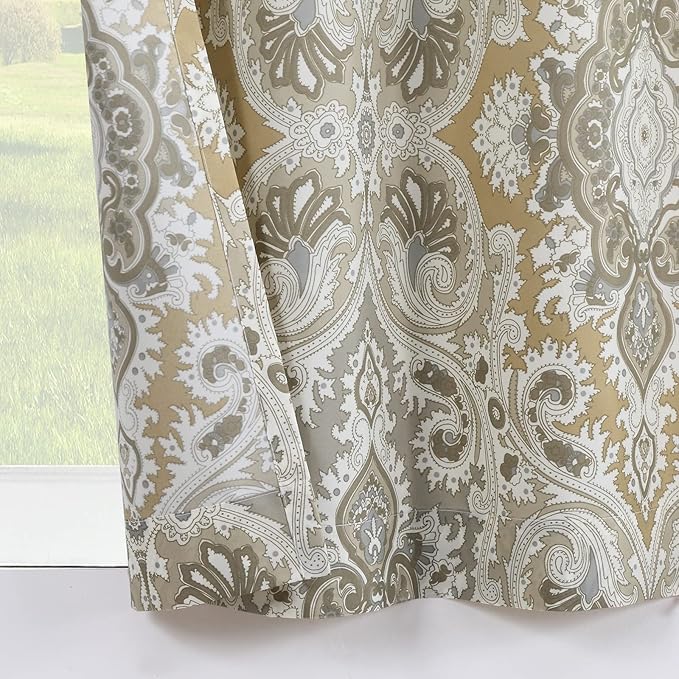 Palermo Vintage Gray Pinted Paisley Window Curtain Pair,Farmhouse Taupe 2 Panels Set,Each 42" W x 63" L and Total 84" Wide and 63" Long