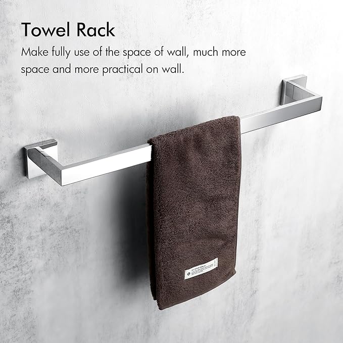 BANOLUX Towel Rack, 16-Inch Single Towel Bars for Bathroom, Towel Racks for Bathroom Wall Mounted SUS304 Stainless Steel Hand Towel Holder Organize Heavy Duty, Chrome Towel Bar