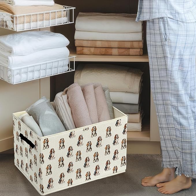 Basset Hound Gifts Storage Bins & Boxes with Handles, Basset Hound Gifts for Women Foldable Basket for Organizing, Dog Collapsible Storage Basket for Bedroom Bathroom Clothes Toys Books