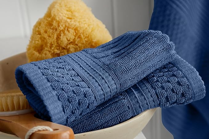 Springtree Home 100% Cotton Bath Towel Set | 6 Piece Set | Absorbent & Quick-Dry Bath Towels | Textured and Durable Cotton | Krista Collection - Navy