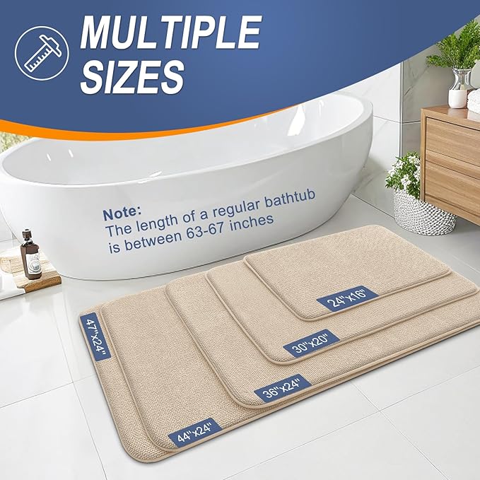 OLANLY Thick Memory Foam Bath Mat Rug 44x32, Extra Soft Absorbent Bathroom Rug, Quick Dry Bath Mats, Non-Slip, Machine Washable Carpet for Bathroom, Tub and Shower, Home Decor Accessories, Beige