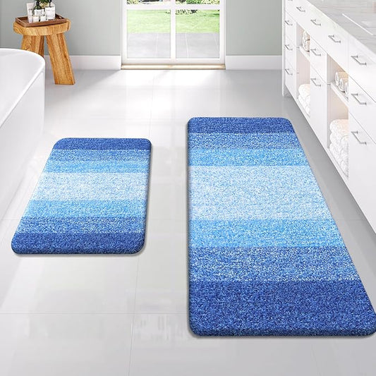 OLANLY Bathroom Rug Set 2 Piece, Soft Absorbent Microfiber Bath Rug Set, Non-Slip, Machine Wash Dry, Plush Shaggy Bath Mats for Bathroom (47"x20"+24"x16", Light Royal Blue)