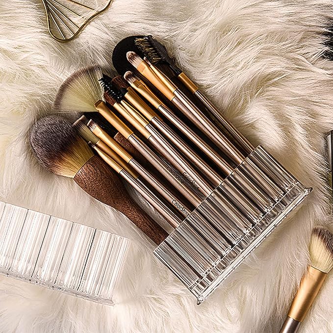 2 Pack Acrylic Makeup Brush Holder, Nail Polish Organizer, Clear Brushes Beauty Organizers and Cosmetic Display Storage Box, Blue