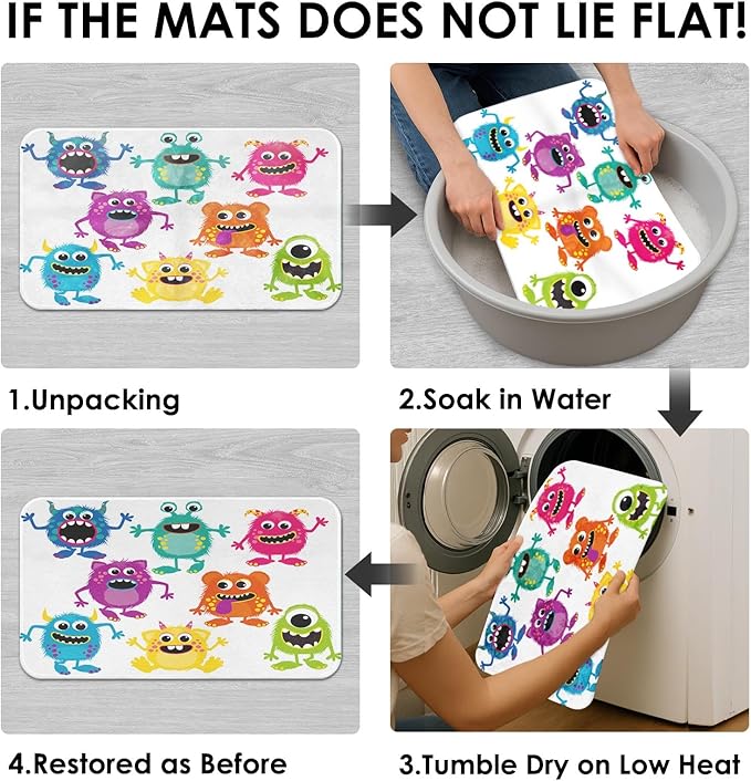 ArtSocket Monsters Bathroom Set with Shower Curtain and Rugs Accessories, Cute Kids Funny Animal Shower Curtain, Kids Bathroom Decor 4 Pcs