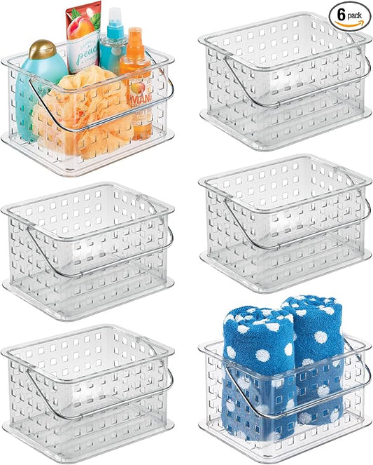 iDesign Small Clear Shower Caddy with Handle, Portable Shower Organizer for Dorm or Bathroom, 6-Pack
