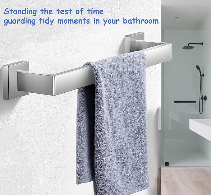 Towel Bar for Bathroom 12 Inch Brushed Nickel Towel Holder 12/16/20/24/28/32/36 Inch Stainless Steel SUS304 Rustproof Towel Rack Modern Square Towel Rod for Bathroom Wall (1, Brushed Nickel, 12 Inch)