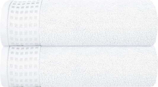 GLAMBURG 100% Cotton 2 Pack Oversized Bath Towel Set 28x55 Inches, Ultra Soft Highly Absorbant Compact Quickdry & Lightweight Large Bath Towels, Ideal for Gym Travel Camp Pool - White
