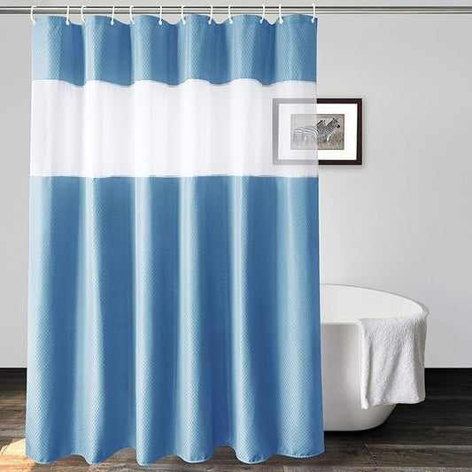 UFRIDAY Waffle Weave 78 inch Long Shower Curtain with Mesh Window, Heavy Duty Decorative Bathroom Curtain, Water Resistent Thicken Fabric Shower Curtain for Bathroom,72x 78Inches