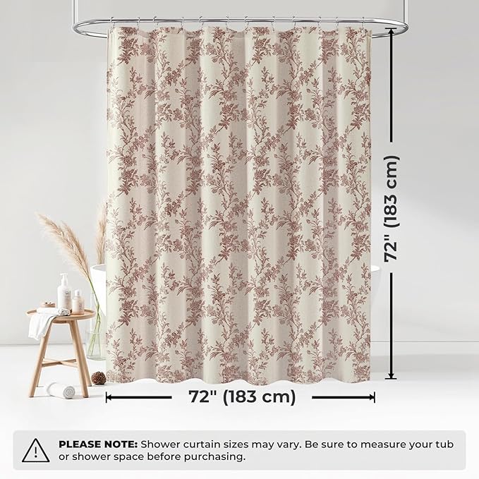 Brown Floral Farmhouse Vintage Linen Shower Curtain, French Country Cottagecore Shower Curtain for Bathroom