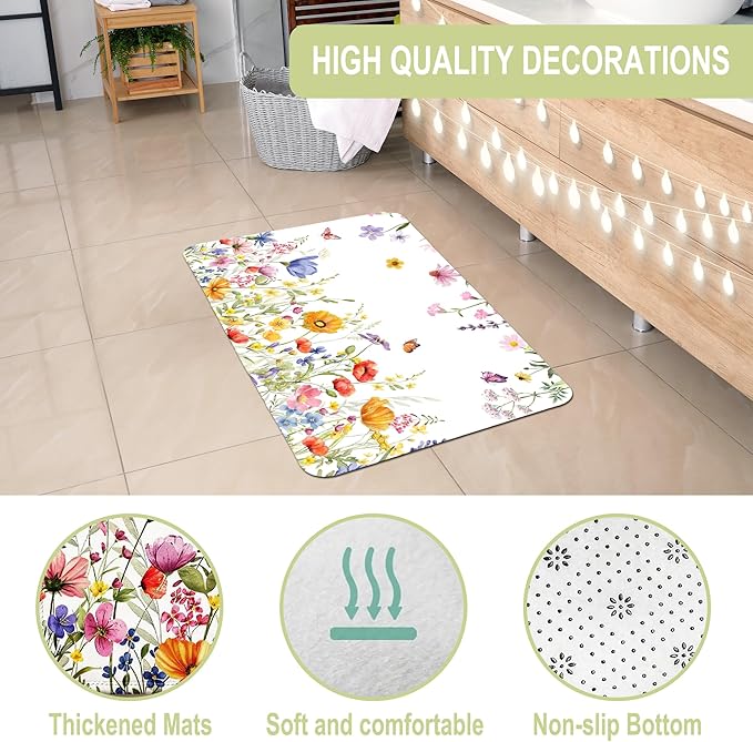 FUTBU Spring Shower Curtain Set for Bathroom, Blooming Flowers Bathroom Supplies for Spring Accessories Decor Set, Non Slip Rugs Toilet Lid Cover U Shape Bath Mat and 12 Hooks