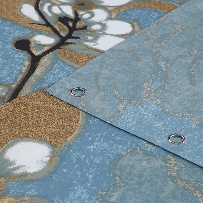 Long Fabric Floral Shower Curtain, Blue Brown Plant Flower Shower Curtains for Bathroom, 62" W x 78" H