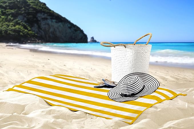 Utopia Towels 4 Pack Cabana Stripe Beach Towel, 30 by 60 Inches, Oversized 100% Ring Spun Cotton Pool Towels, Highly Absorbent Quick Dry Bath Towels for Beach, and Swim, Yellow