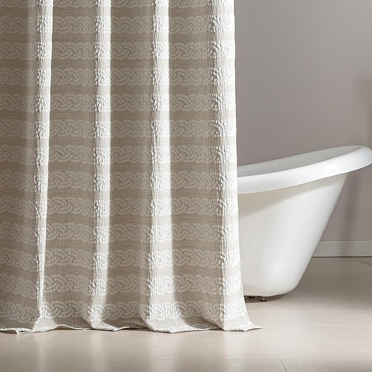 SLEEP ZONE Geometric Jacquard Shower Curtain, Textured Fabric Shower Curtains Arch Curtain for Modern Home Decorations Bathroom, 72" × 86" Beige Arch