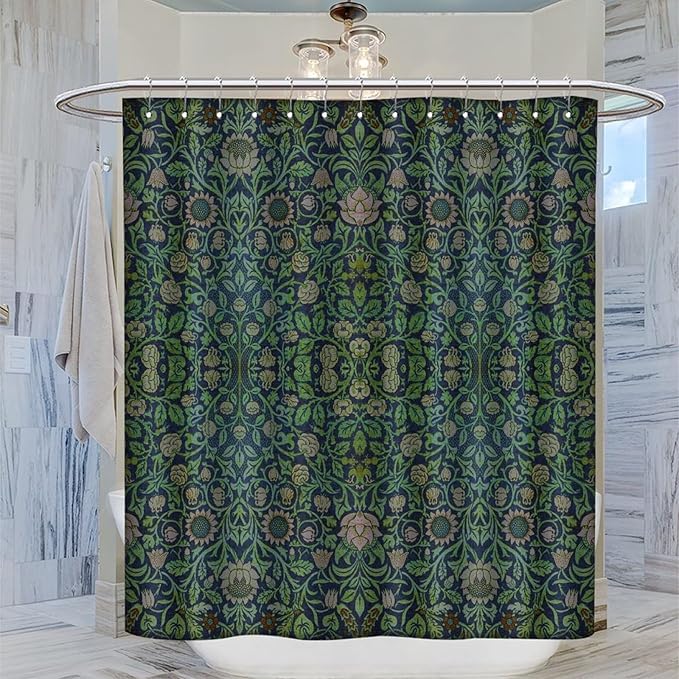 William Morris Original Design Vintage Shower Curtain Furniture Bathroom Fabric Decorations Washable Shower Curtain with Hooks 72x72 Inches(183x183cm), Style-9