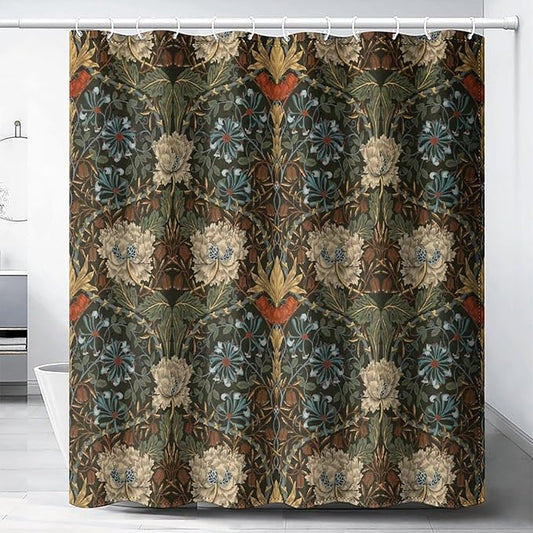 Retro Flower Shower Curtains William Morris Vintage Country Boho Flower Art Print Shower Curtains 72""×72"" Inch, Style-1