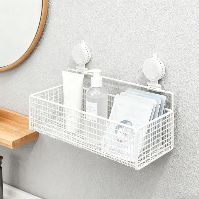 Bathroom Shelf with Suction Cup, Shampoo Holder, Bathroom Organizer, White M