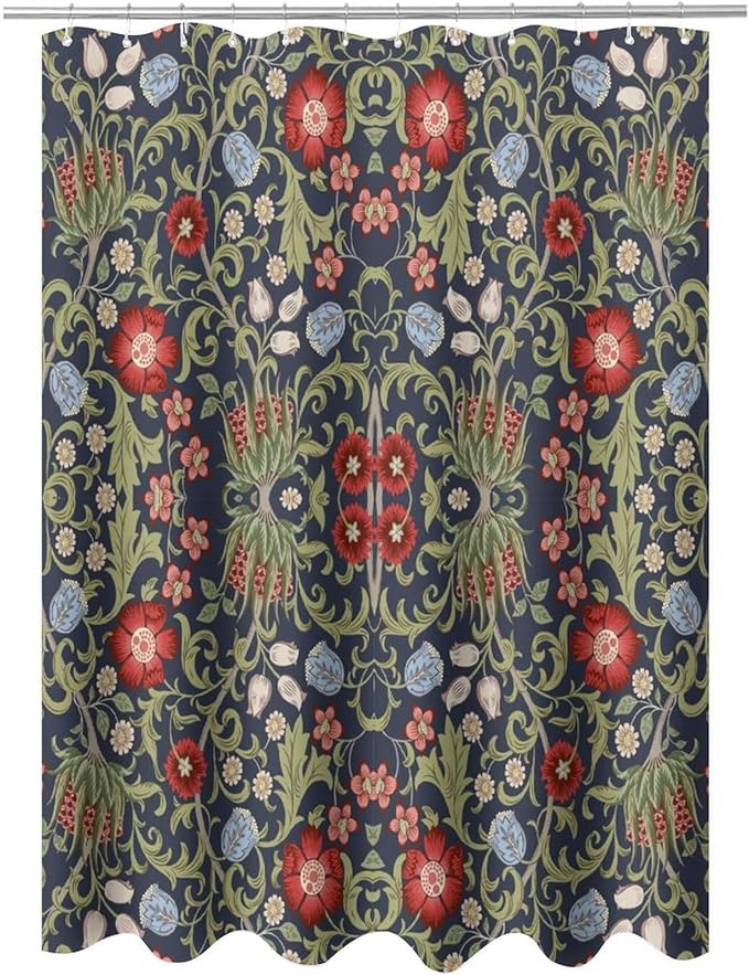 Boho Watercolor Floral Shower Curtain William Morris Design Heavy Duty Fabric Shower Curtain Set Bathroom Polyester Waterproof Shower Curtain 72x84 Inches(183x214cm), Style