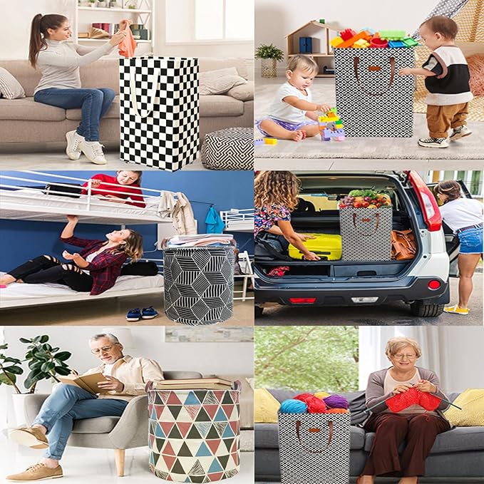 Waterproof Laundry Hamper Collapsible Laundry Basket Leather Handle Laundry Bag Large Clothes Storage Toy Organization for Bathroom Bedroom Laundryroom College Dorms (HBG-888)