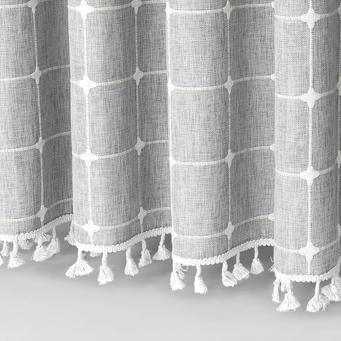 MitoVilla Grey Boho Shower Curtains for Modern Farmhouse Bathroom Decor, Country Thick Polyester Linen Fabric Shower Curtain, Rustic Tassel Cloth Shower Curtain, 72 x 72, Light Grey