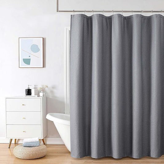 OVZME Stall Fabric Shower Curtain 60X72 inch, Embossed Textured Fabric Shower Curtain for Bathroom - Soft Cloth & Hotel Spa, Water Repellent, Machine Washable Bathroom Curtain, Grey