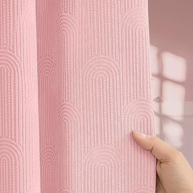 Light Pink Shower Curtain Boho Cotton Texture Mid Century Minimalist Arch Shower Curtain for Bathroom,72" W X 72" L