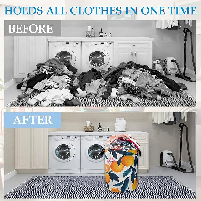 Lemon Floral Laundry Basket Collapsible Laundry Hamper with Handle, Oxford Clothes Toy Storage Bin for Bathroom Bedroom Room Decor 16" X 20.8"