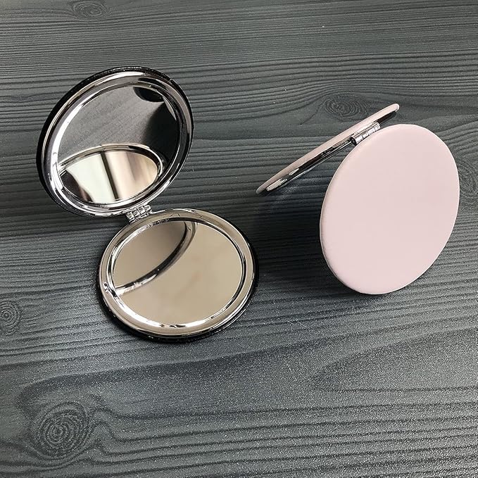 Zcooooool Makeup Mirror, 6.7 cm Round Folding Mirror, Professional Double-Sided Makeup Mirror (one Side Enlarged, The Other Side Normal) PU Surface Mirror