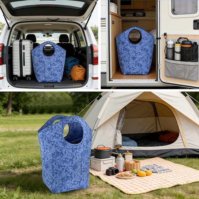47L Large Capacity Foldable Laundry Basket, 18"x17"x9.5" Portable Collapsible Laundry Hamper with Soft Handle, Waterproof Storage Bag for Bathroom Bedroom Camping Travel