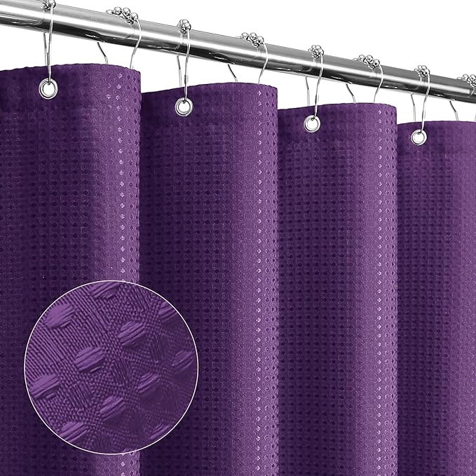 Gibelle Small Stall Shower Curtain 36 x 72, Narrow Half Waffle Weave Textured Fabric Shower Curtain for Bathroom, Water Repellent, Machine Washable, Purple