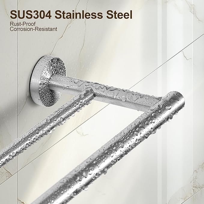 SEIDO Double Towel Bar for Bathroom Wall 18”L, 304 Stainless Steel Brushed Nickel Towel Bar, 2-Bar Design Bathroom Towel Rack, Brushed Nickel, 18 inch