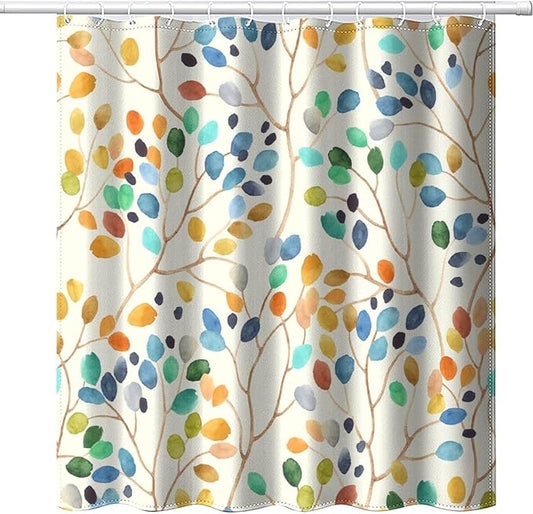 Boho Floral Shower Curtain, Spring Colorful Botanical Flower Leaves Bohemian Fabric Shower Curtain Set with 12 Hooks, Bathroom Bathtub Decor Cloth Curtain 72x78 Inches(183x200cm), Style-11