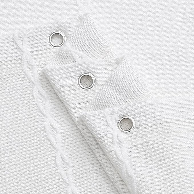 MitoVilla Boho Extra Long Shower Curtain 72 x 84, White Modern Farmhouse 84 inch XL Polyester Linen Texture Tassel Fabric Shower Curtain Set with Hooks for Cottagecore Country Bathroom Decor,White