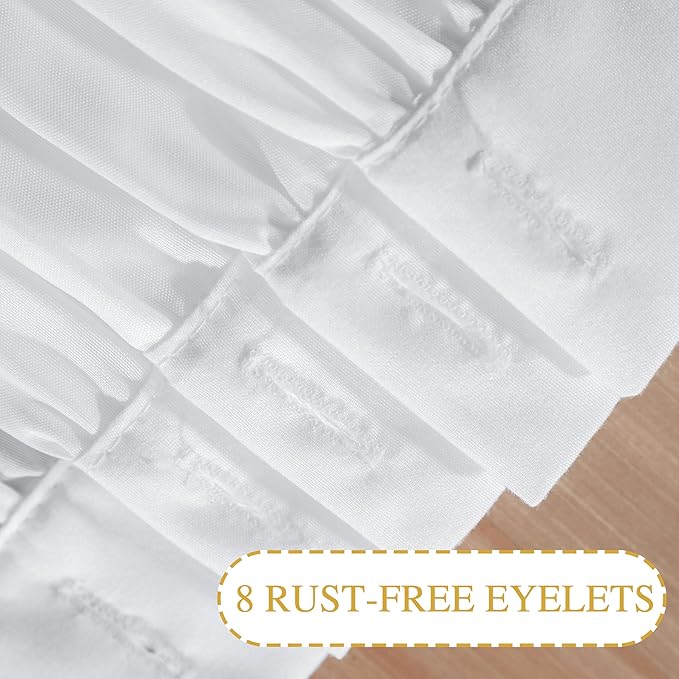Ruffle Stall Shower Curtain, Vintage Handcrafted Bow Tie Bath Curtain for Master Bathroom, Ruched Microfiber Bathroom Curtain with 8 Buttonholes, 48" W x 72" H, White (LQ-10)