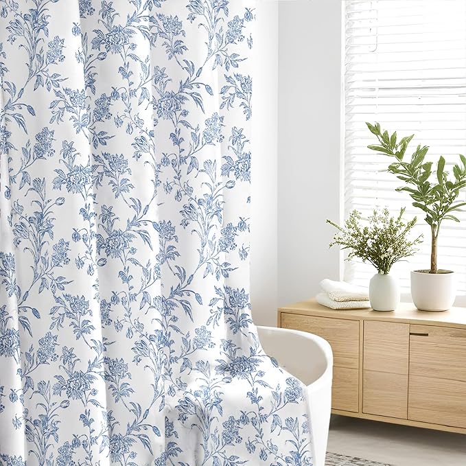 Seorsok Blue Shower Curtain,Sage Cotton Floral Cottagecore,Elegant Floral Fabric Shower Curtain Machine Washable Waterproof Bathroom Decor 72'Wx72'L inches