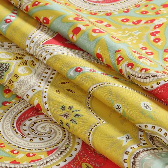 Long Fabric Shower Curtain, Gold and Red Printed Boho Paisley Pattern Shower Curtains for Bathroom, Waterproof Bathroom Curtains, 72" W x 78" H