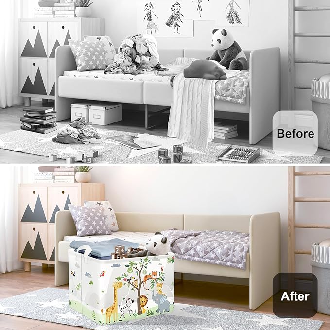 Forest Animals Laundry Hamper Woodland Tree Large Storage Basket Parents Organizer Kids Clothes Toy Bins for Bedroom, Bathroom, Giraffe, 36L