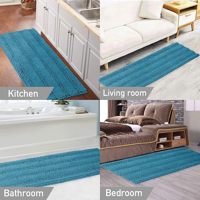 Turquoize Bathroom Rug Non Slip Chenille Bath Mat for Bathroom Thick Plush Rugs for Shower Shaggy Mat Machine Washable Bath Rug Perfect for Bath Room Tub Mat, Size 47" X 17", Turquoise Blue