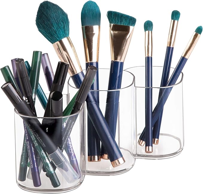 iDesign 30720M2 Clarity Plastic Divided Vanity, Multi-Level Bathroom Accessory Organization, Trio Cup - Set of 2, 2 Count