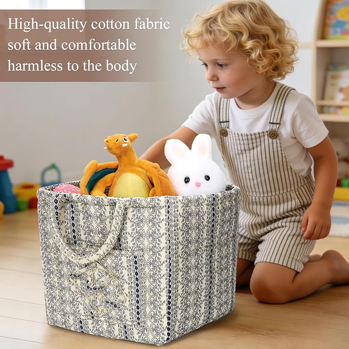 Quilted Fabric Basket Car Storage Basket Boho Floral Laundry Hamper for Nursery Bedroom & Living Room | Organize Clothes Toys