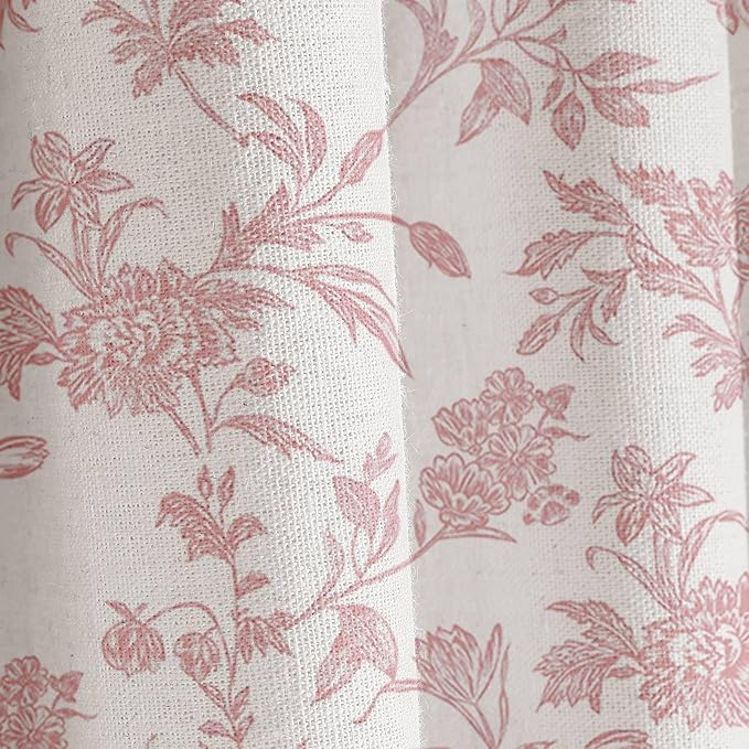 Extra Long Pink Shower Curtain Floral Cotton Linen Cottagecore Shower Curtain for Bathroom 84" L x 72" W