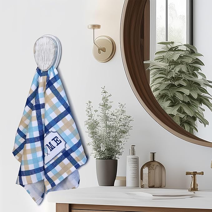 Besuerte Wooden Towel Racks for Bathroom- Set of 2 Self Adhesive Wood Towel Hook, Adhesive Hand Towel Holder, Wooden Hooks for Wall Hanger, Kitchen, Bathroom, Home Decor, Rustic White