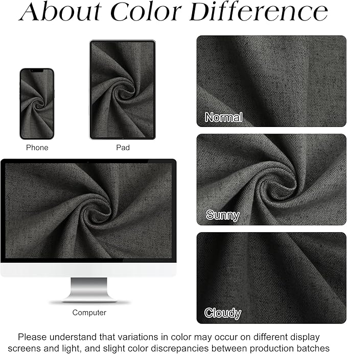 Naturoom Dark Grey 48 Inch Shower Curtain - Stall Narrow Half Linen Ultra Thick Fabric Shower Curtain Set with Hooks, Boho Farmhouse Rustic RV Camper Bath Curtains for Bathroom, 48x72